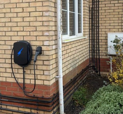 Hypervolt EV charger wall-mounted at a residential property in Norwich, Norfolk