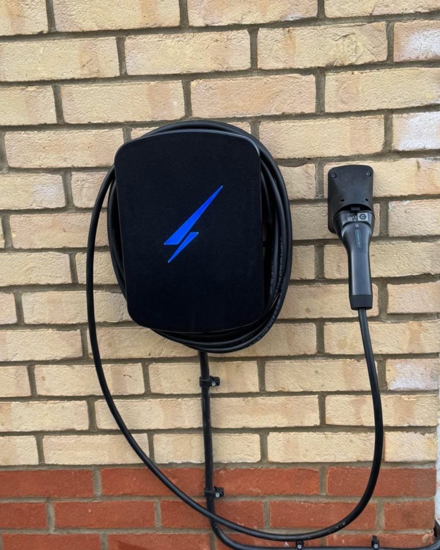 Electric vehicle charger installed at a residential property in Norwich, Norfolk